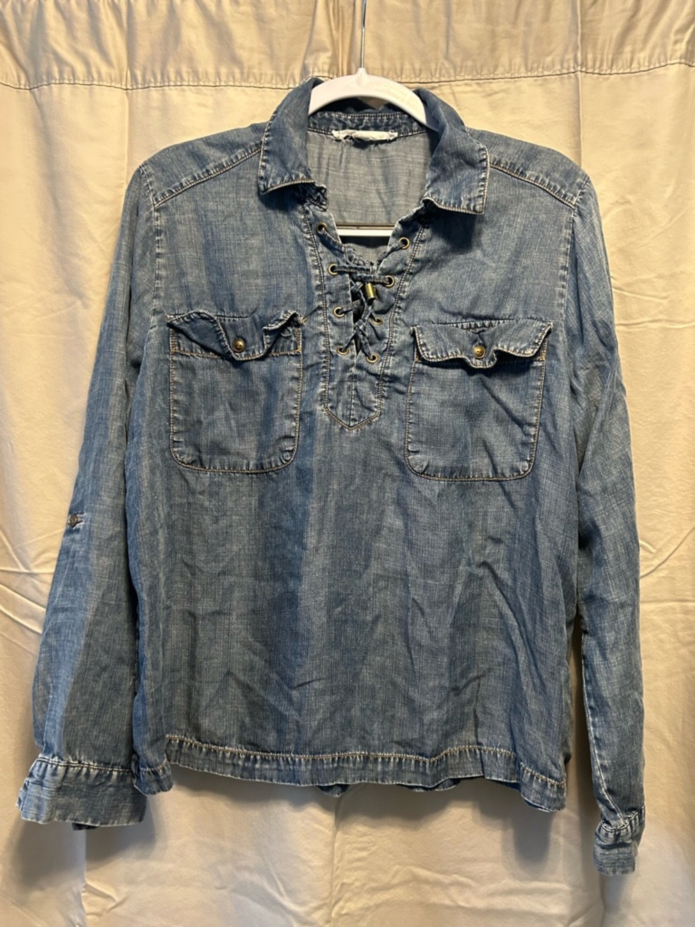 Lane + Delancey Light Blue Denim Lace-Up Shirt